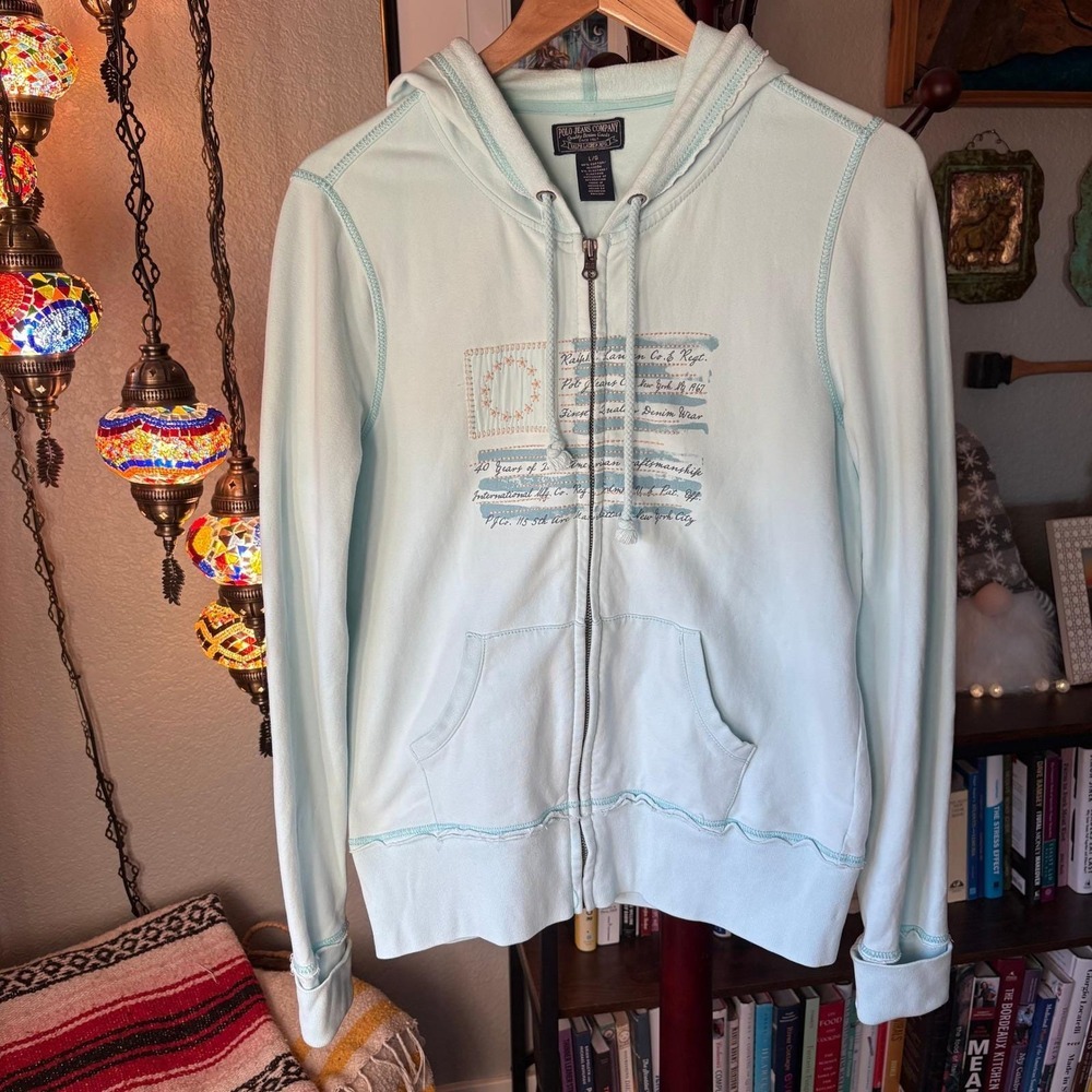 Early 2000s Polo Jeans Company Ralph Lauren American Flag Zip Hoodie- Large